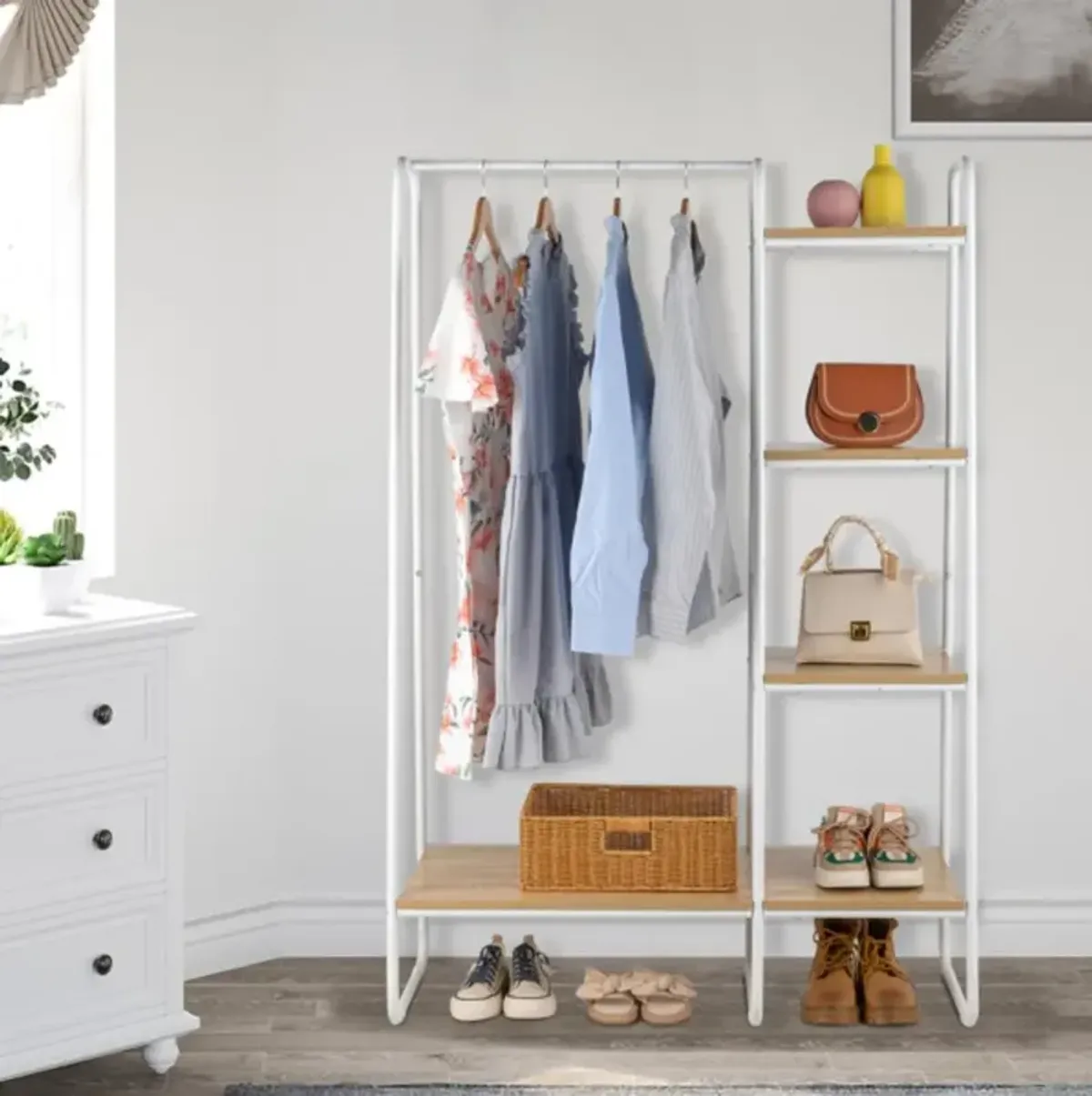 Freestanding Clothes Rack with 5 Shelves for Convenient Clothing and Storage Organization