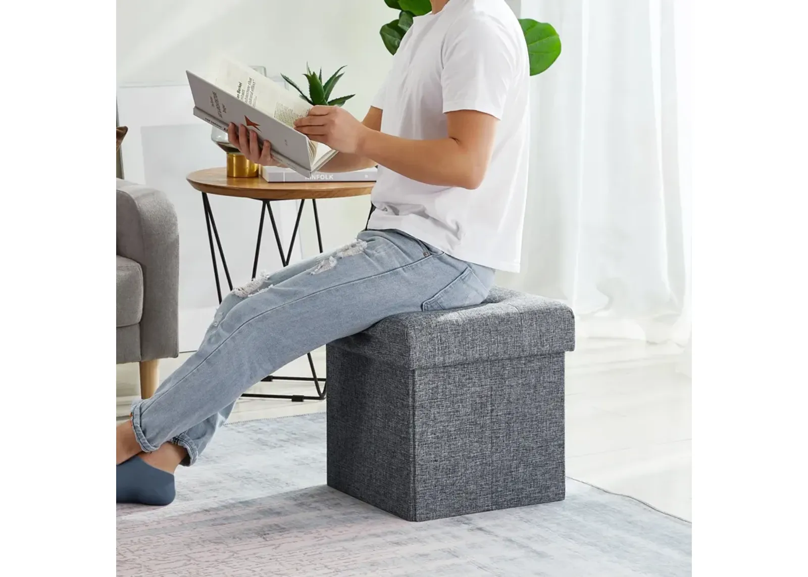 Foldable Tufted Storage Ottoman