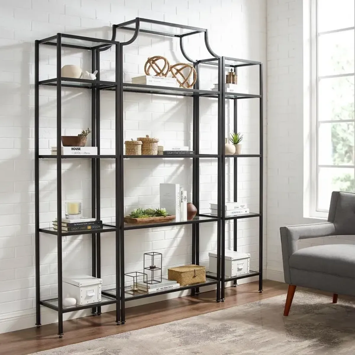 Aimee 3Pc Etagere Set Soft Gold - Large Etagere & 2 Narrow Etageres