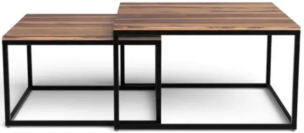 Solid Wood and Iron Square Coffee Table with Rustic Finish for Living Room Furniture