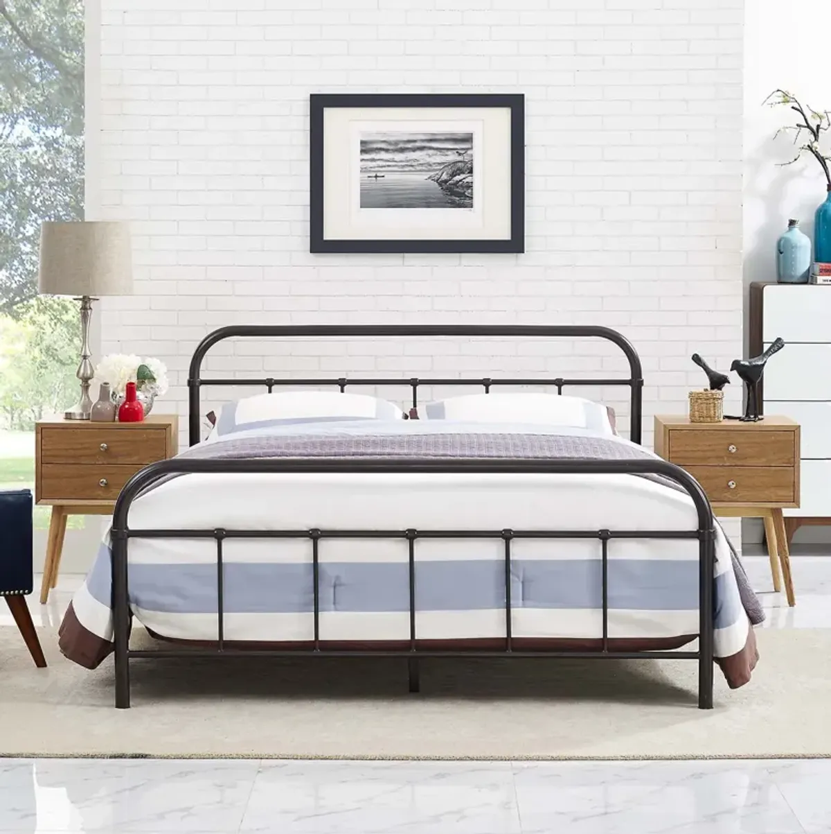 Modway Furniture  36.5 x 84.5 in. Maisie Queen Stainless Steel Bed Frame