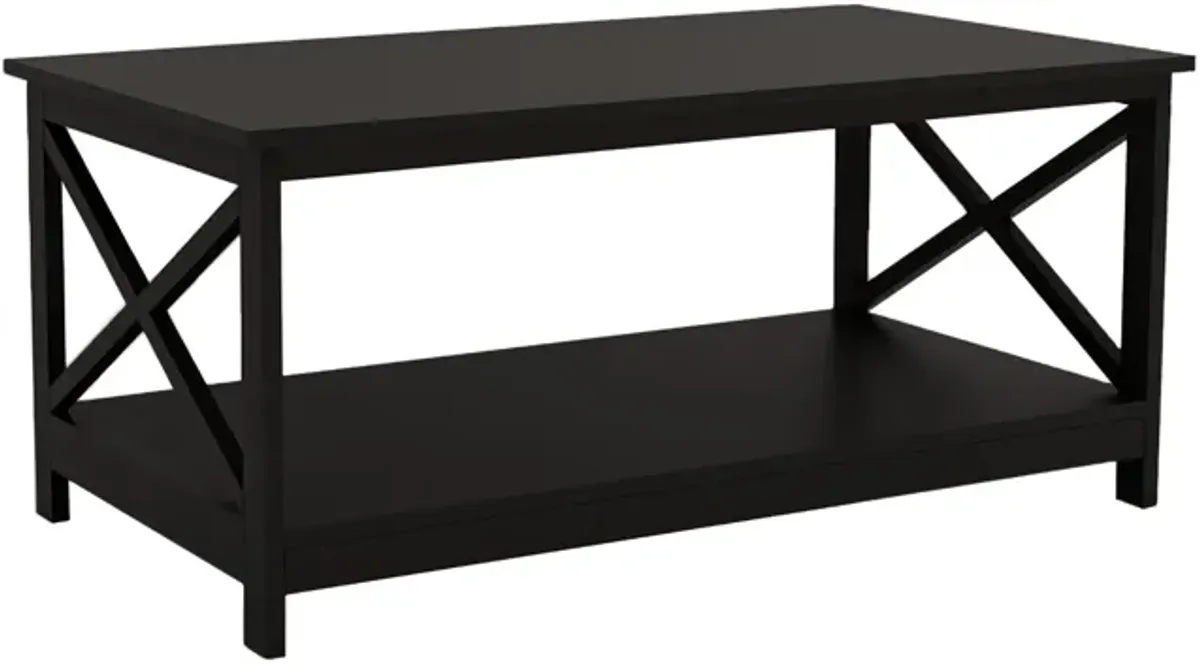 39.57 in. Black Rectangle Wood Coffee Table with Shelf