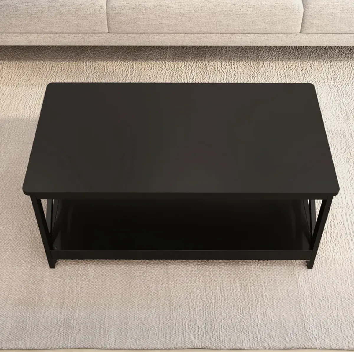 39.57 in. Black Rectangle Wood Coffee Table with Shelf