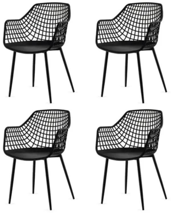 Hivvago Set of 4 Mid Century Modern Black Mesh Dining Chair with Ergonomic Backrest