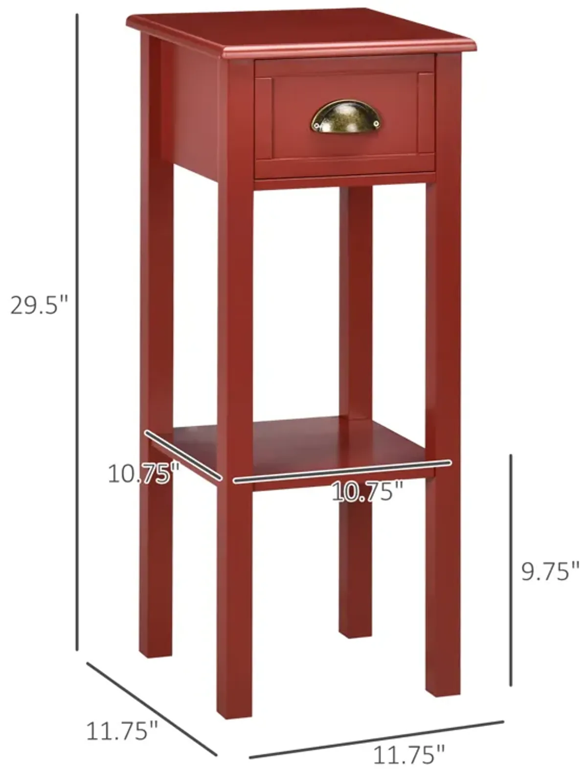 HOMCOM 2-Tier Side Table with Drawer, Narrow End Table with Bottom Shelf, for Living Room or Bedroom, Red