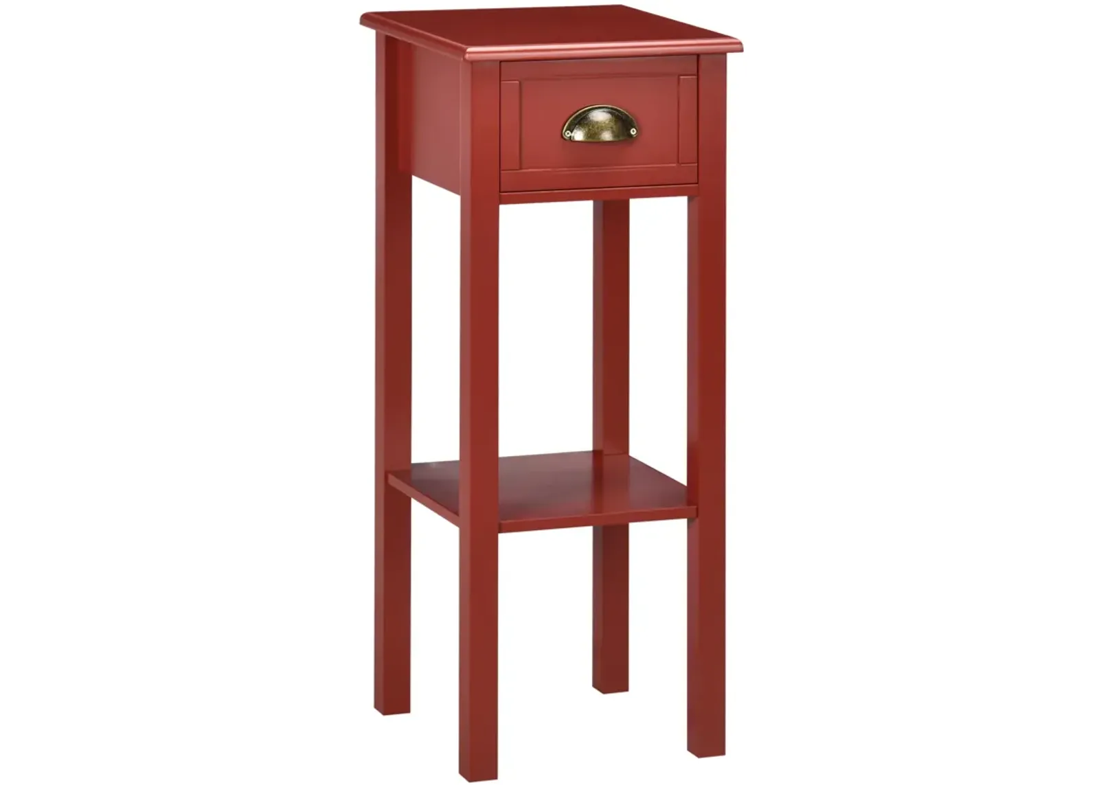 HOMCOM 2-Tier Side Table with Drawer, Narrow End Table with Bottom Shelf, for Living Room or Bedroom, Red