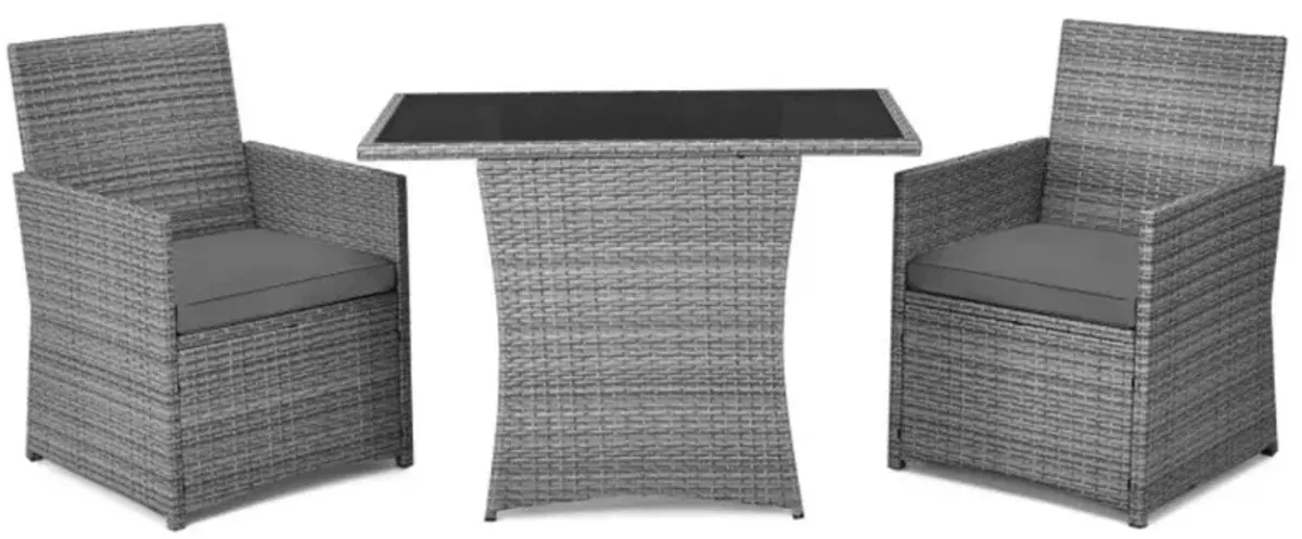 Hivvago 3 Pieces Patio Rattan Furniture Set with Cushioned Armrest Sofa