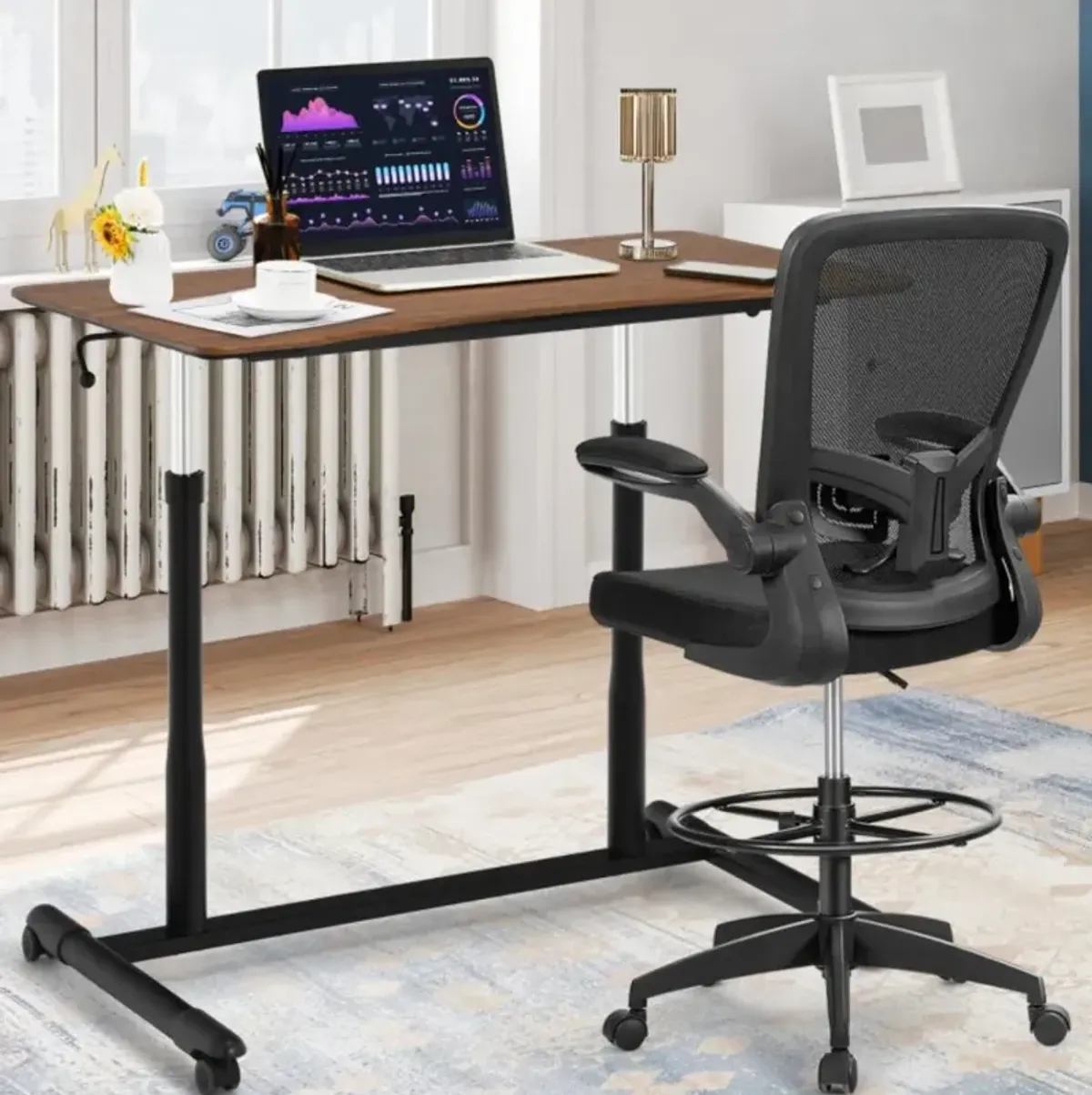 Hivvago Height Adjustable Computer Desk Sit to Stand Rolling Notebook Table