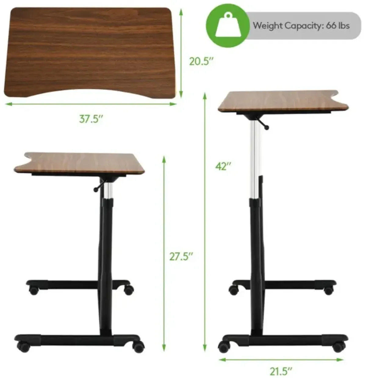 Hivvago Height Adjustable Computer Desk Sit to Stand Rolling Notebook Table