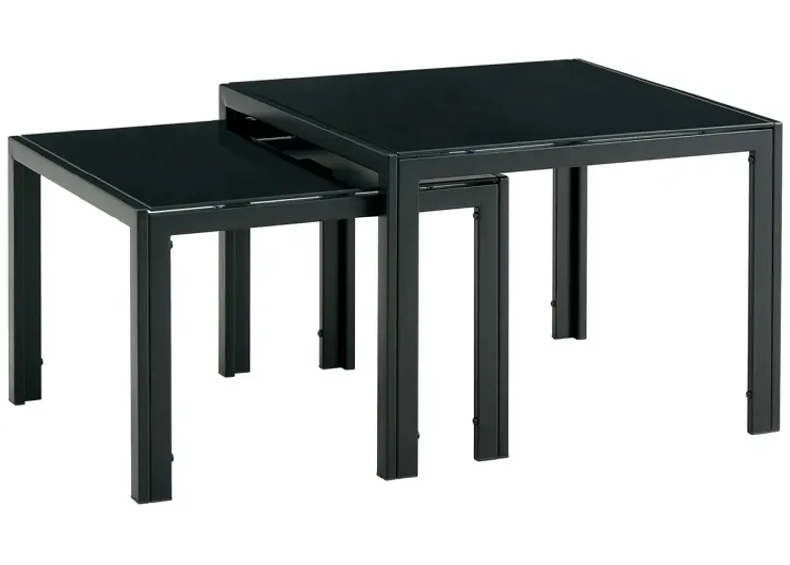 Nesting Coffee Table Set Of 2, Square Modern Stacking Table With Tempered Glass Finish