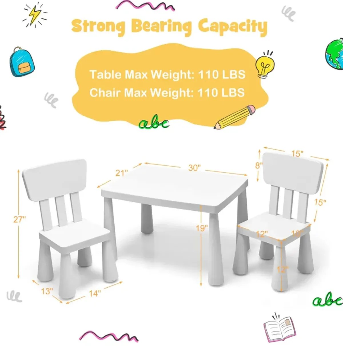 3 Pieces Toddler Multi Activity Play Dining Study Kids Table and Chair Set