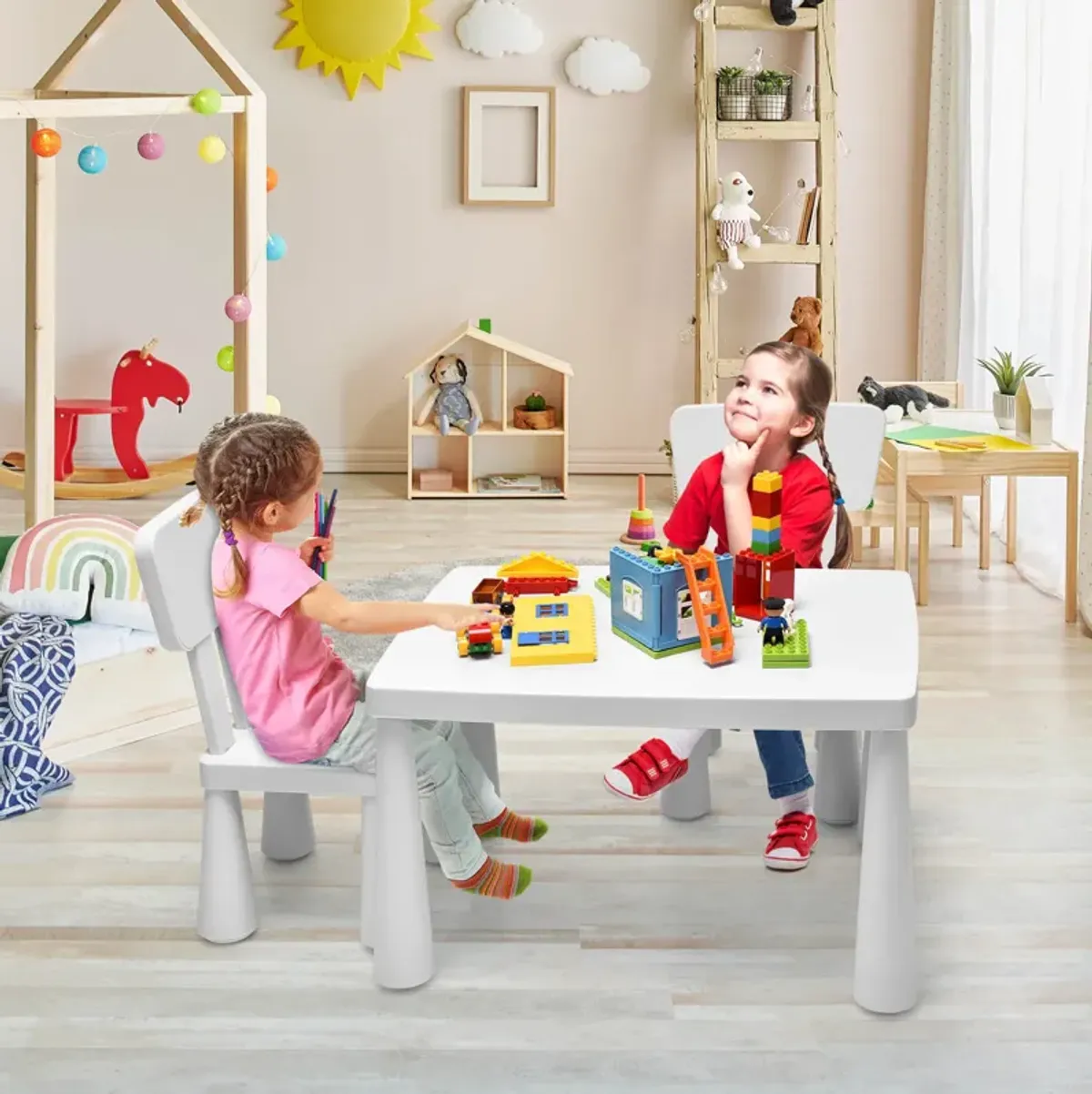 3 Pieces Toddler Multi Activity Play Dining Study Kids Table and Chair Set