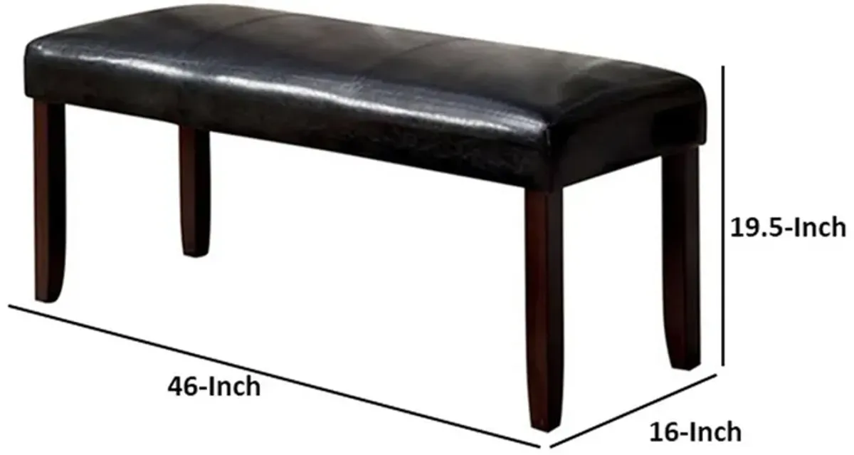 Oliver 46 Inch Bench, Leather Upholstery, Wood Frame, Soft Cushion, Black - Benzara