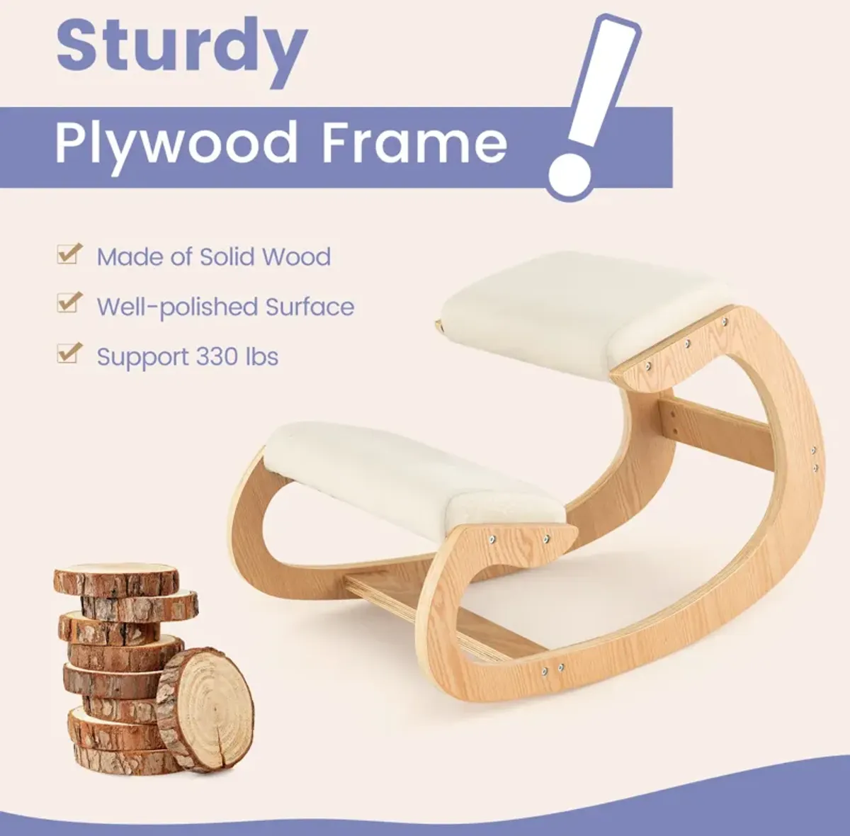 Wooden Rocking Chair with Comfortable Padded Seat Cushion and Knee Support