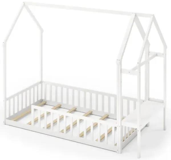 Hivvago Twin House Floor Bed Montessori Bed Frame with Storage Shelf