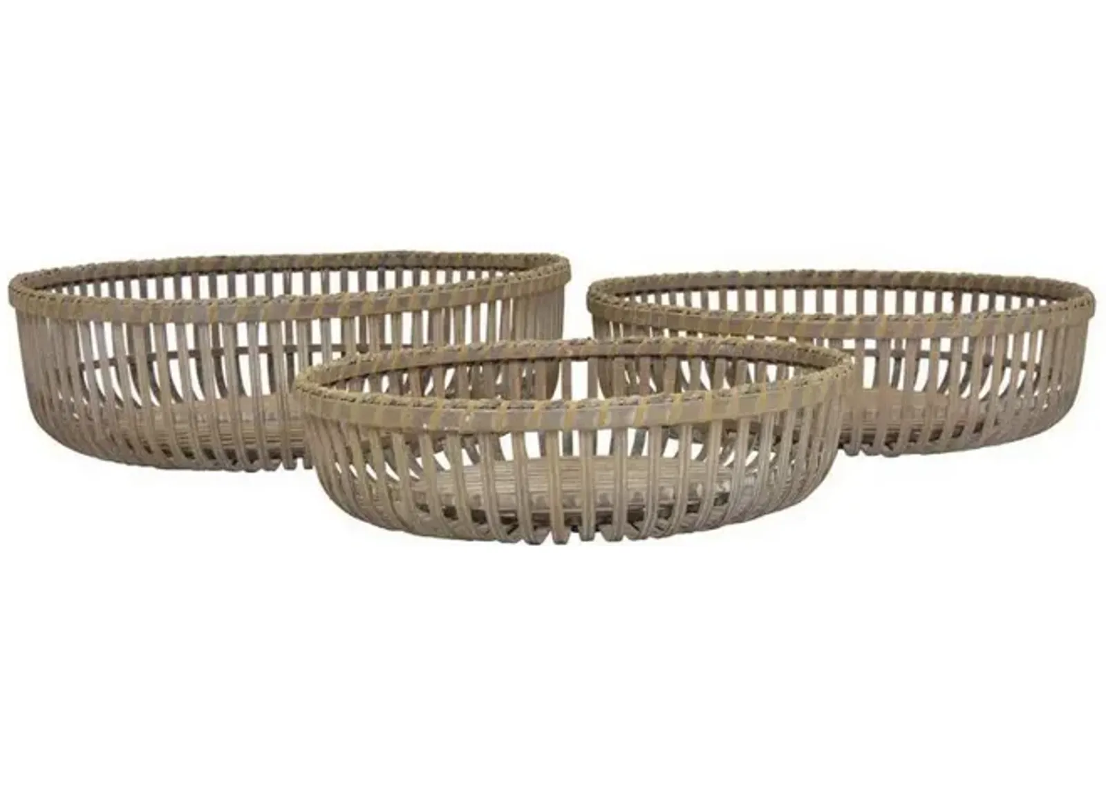 Set of 3 Decorative Baskets, Varying Sizes, Brown Natural Bamboo Fiber - Benzara