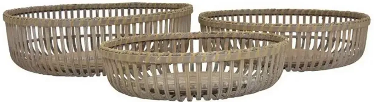 Set of 3 Decorative Baskets, Varying Sizes, Brown Natural Bamboo Fiber - Benzara