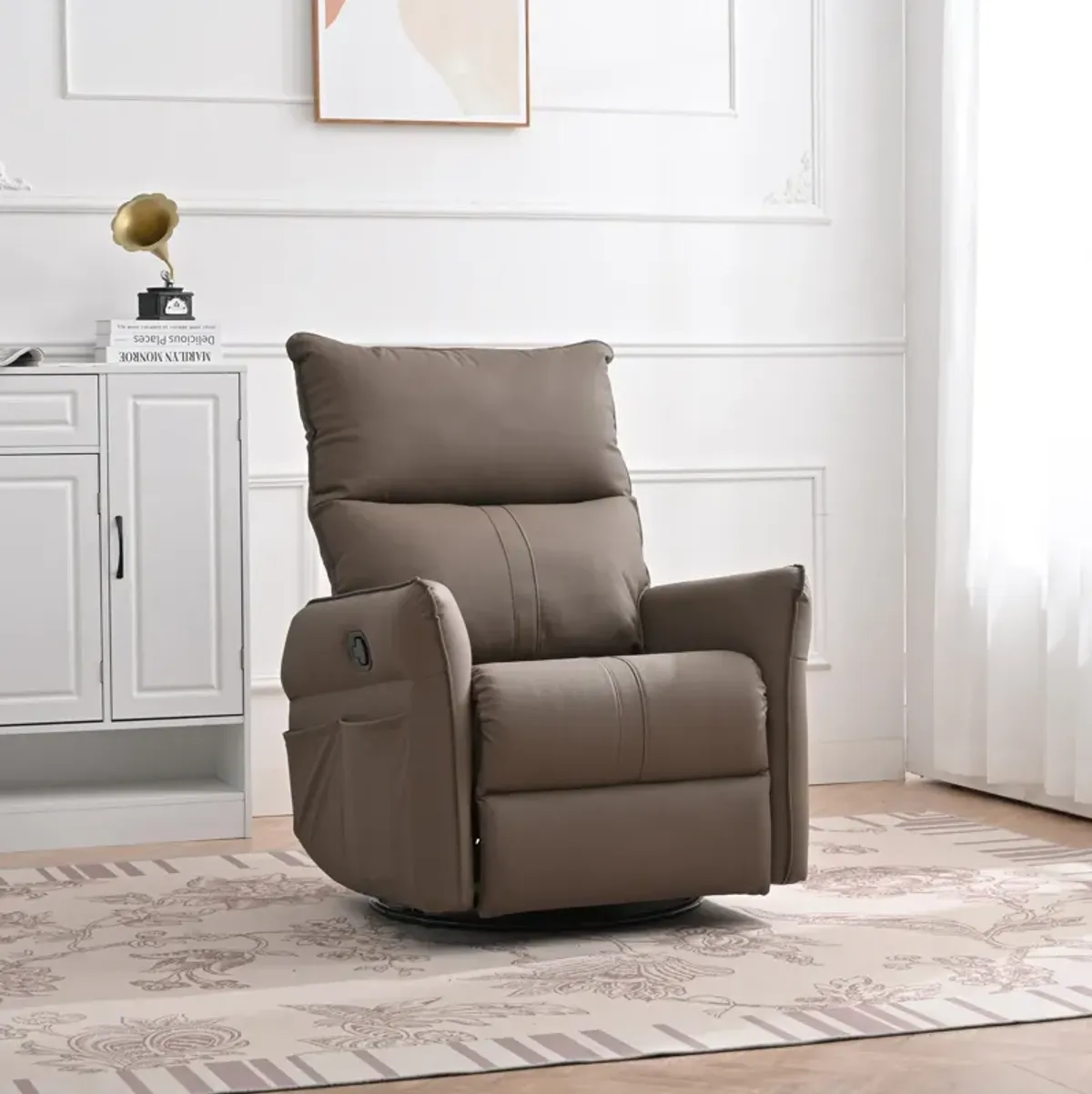 Mondawe 360 ° Swivel Nursery Rocking Swivel Recliner Chair, Glider Chair with Side Pocket