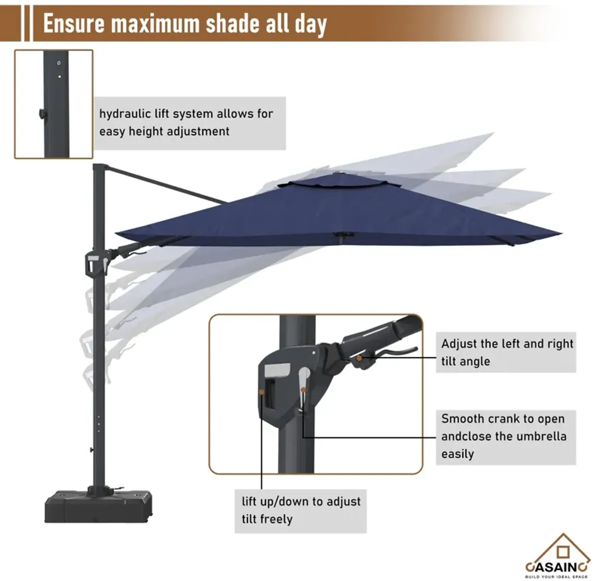 11FT Square Cantilever Patio Umbrella (with Base)