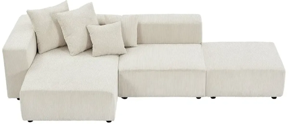Beige Corduroy Modular Sectional Sofa Set