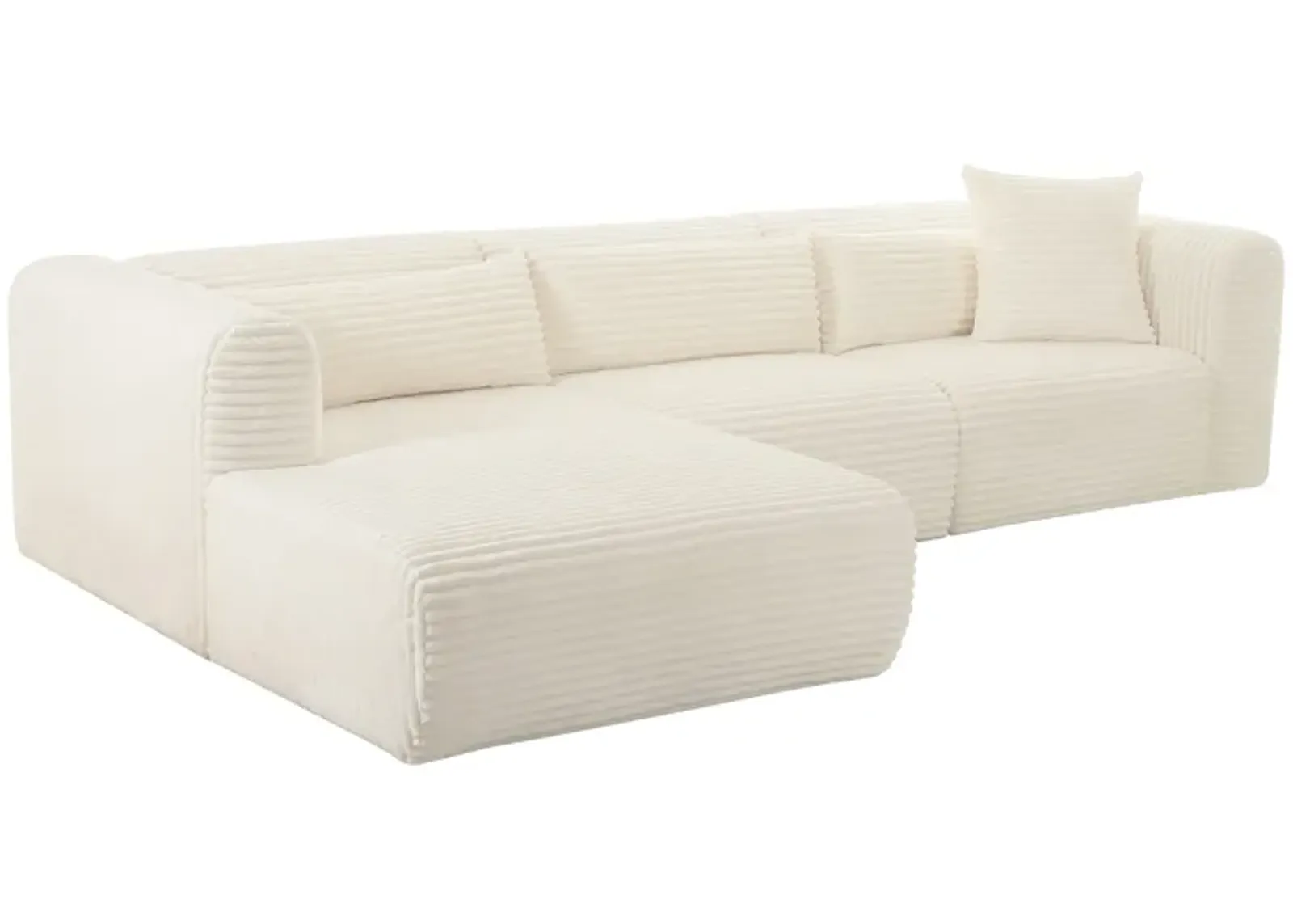 Tarra Fluffy Oversized Cream Corduroy Modular LAF Sectional