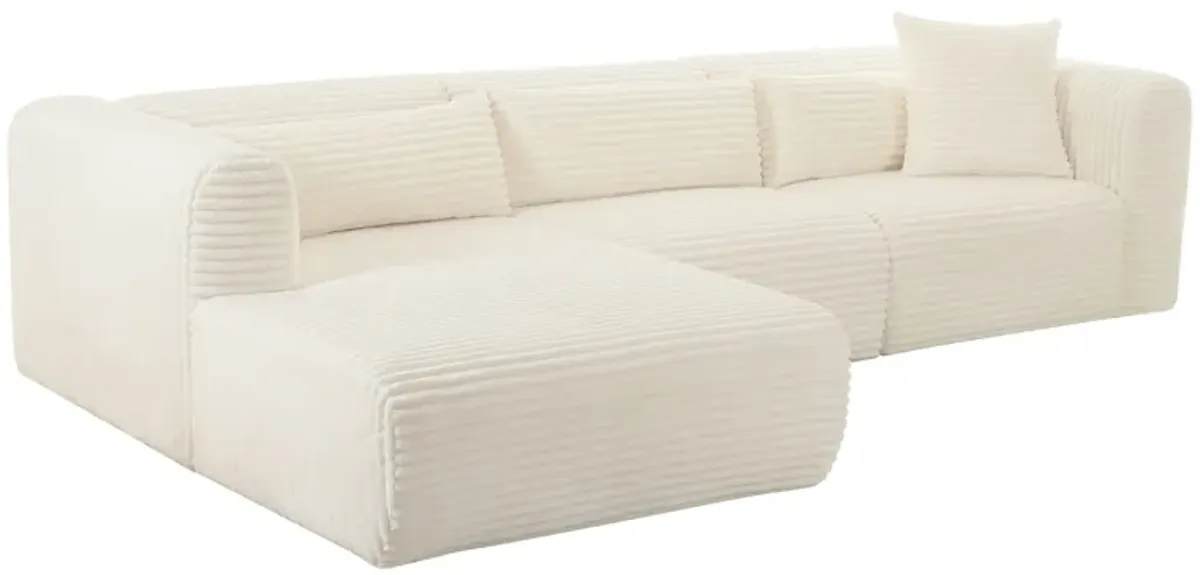 Tarra Fluffy Oversized Cream Corduroy Modular LAF Sectional