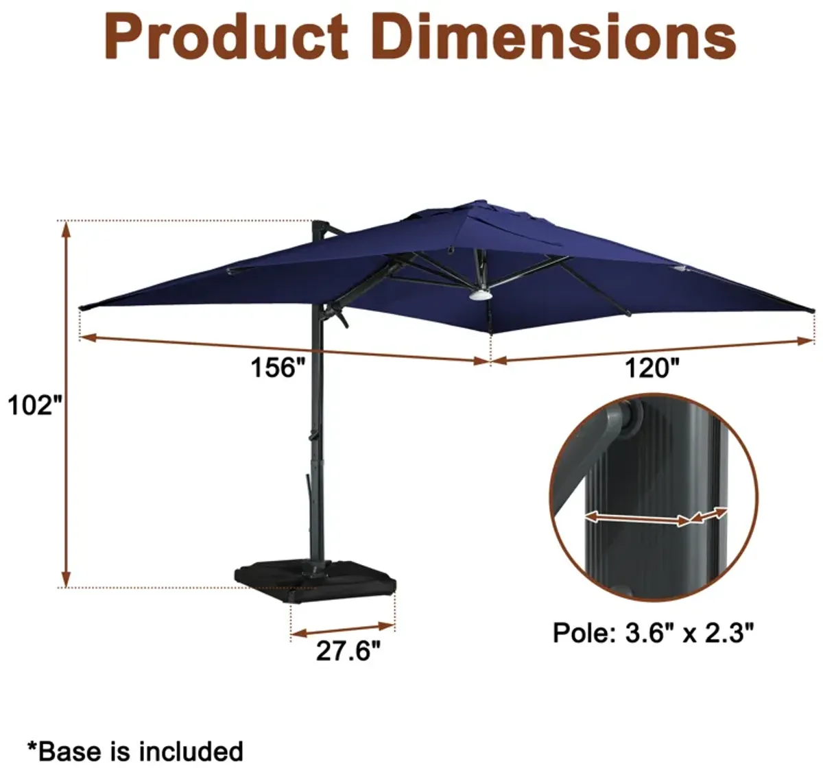 MONDAWE 10 ft. Square Outdoor Cantilever Umbrella Aluminum Frame Tilting Parasol with Detachable Bluetooth LED Light Panel and Weighted Based