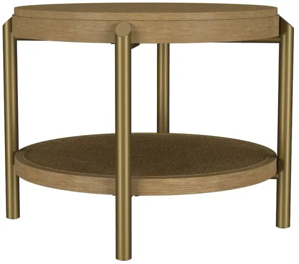 Arini Round End Side Table With Storage Shelf Sand Wash