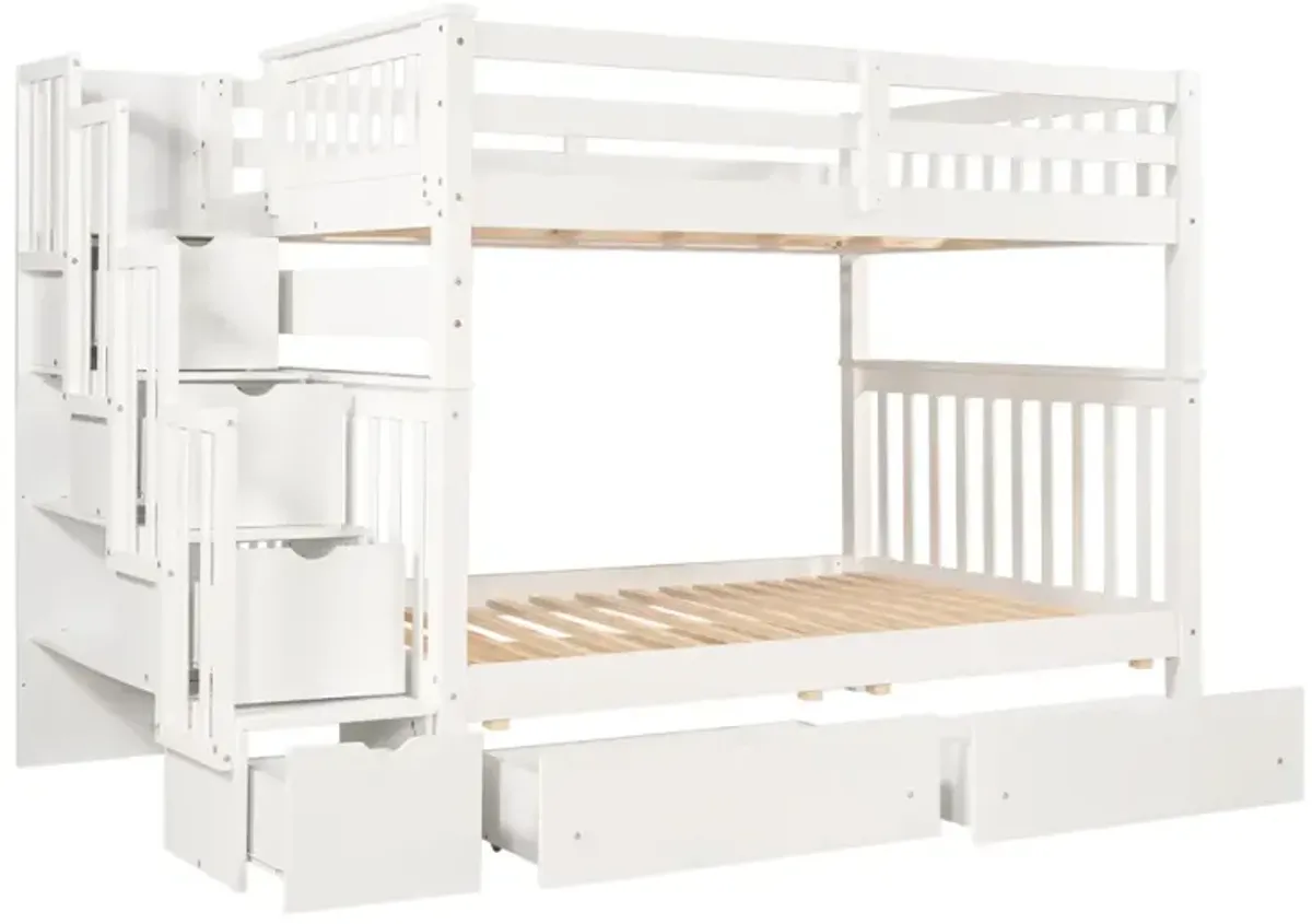 Full Over Full Bunk Bed With Shelves And 6 Storage Drawers