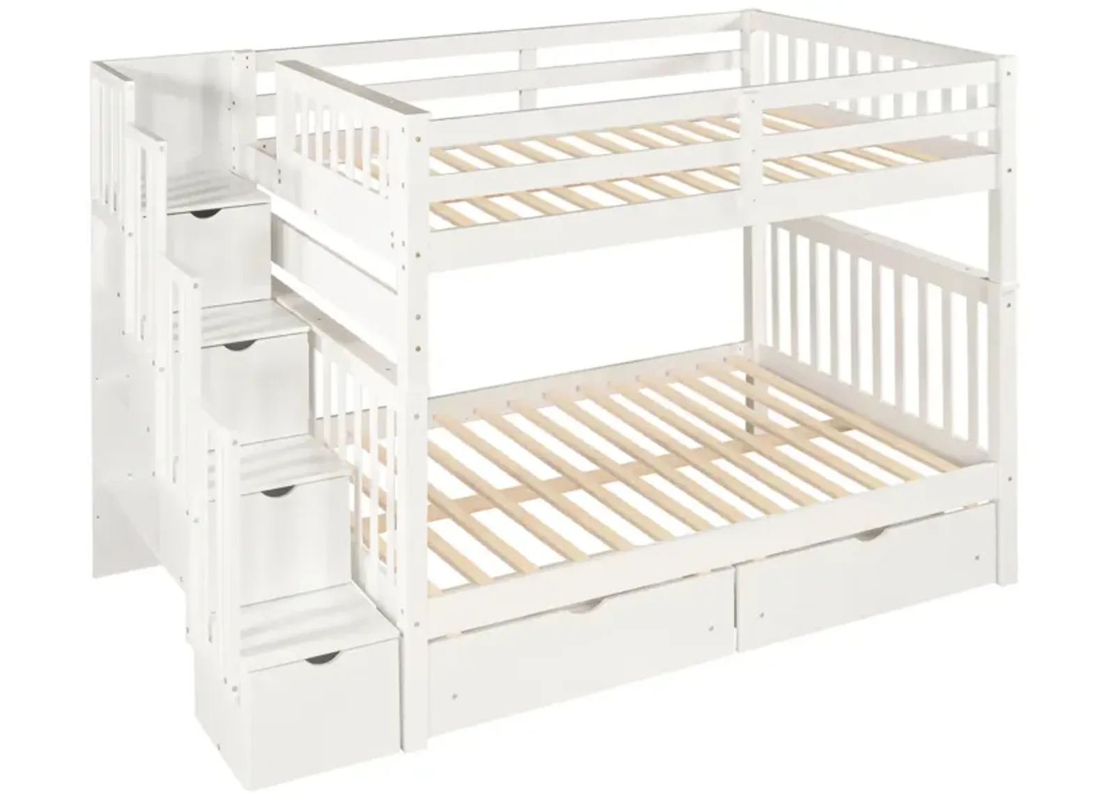 Full Over Full Bunk Bed With Shelves And 6 Storage Drawers