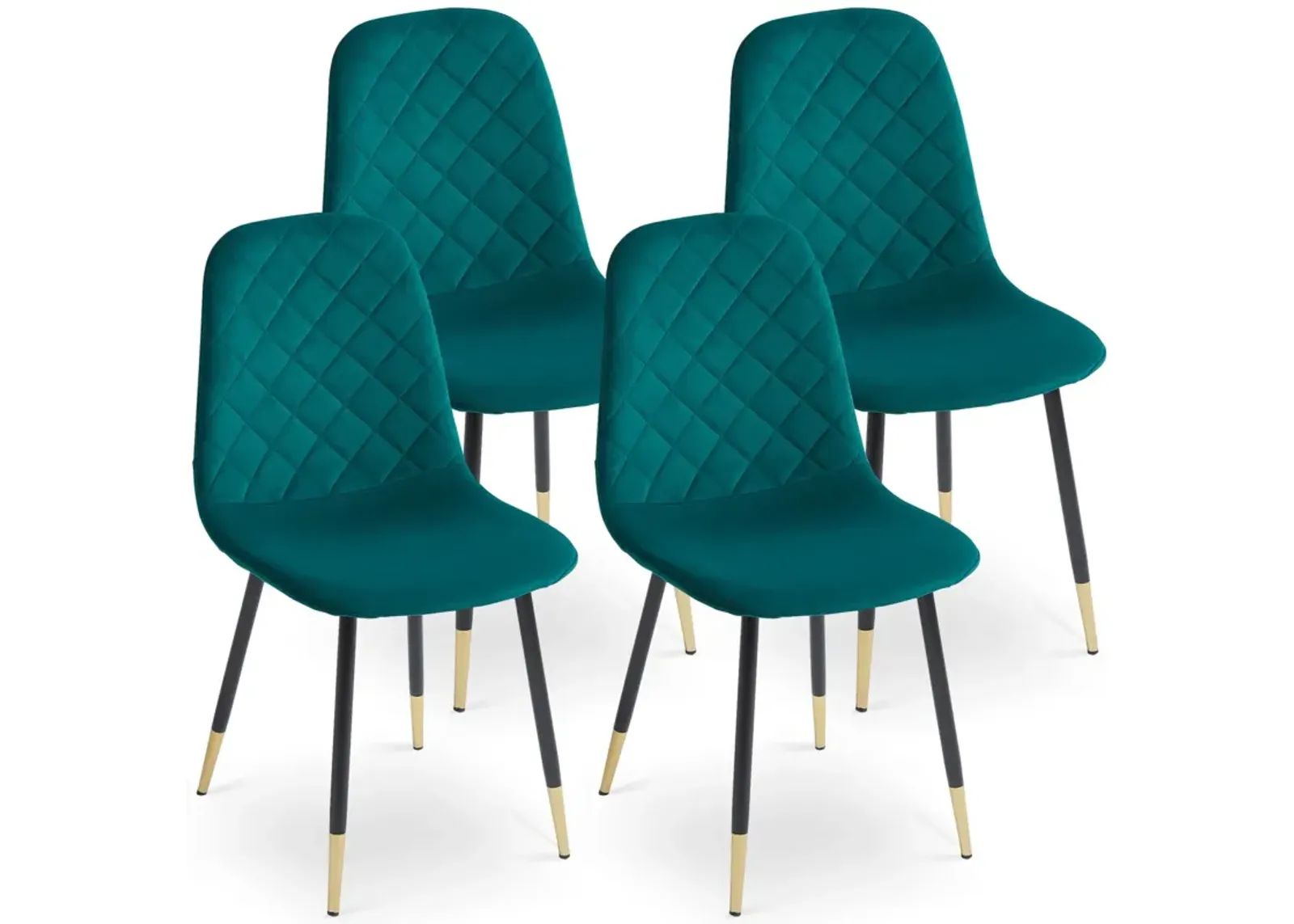 Dark Green Velvet Tufted Accent Chairs with Golden Color Metal Legs, Modern Dining Chairs for Living Room, Set of 4