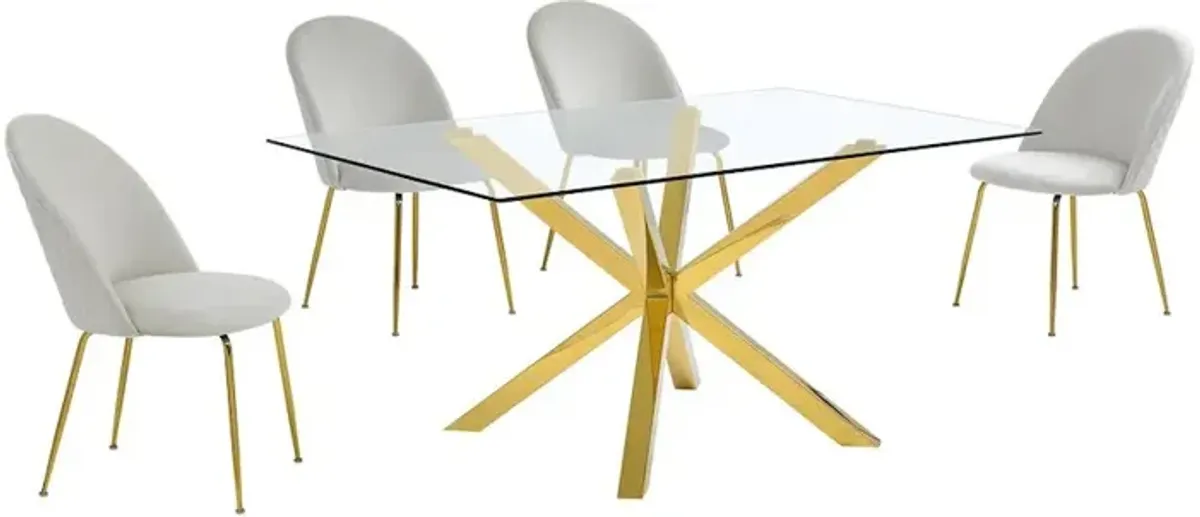 5 piece dining set- Rectangular dining table with 4 Cream side chairs