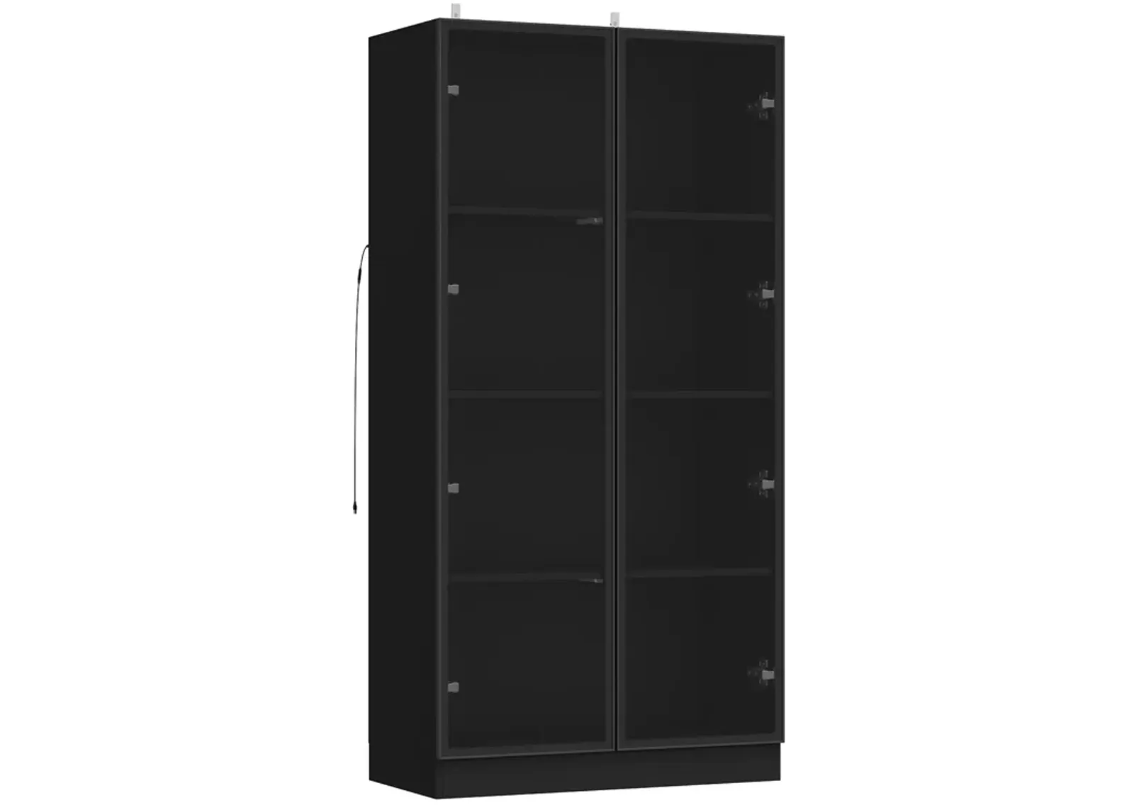 Black Wood Storage Cabinet Display Cabinet With Tempered Glass Doors, 3-Color LED Lights and Aluminum Framed