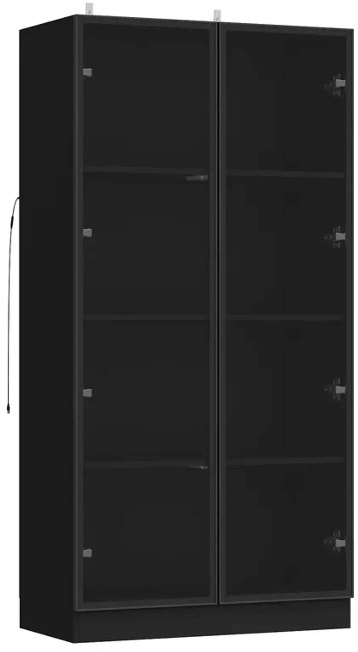 Black Wood Storage Cabinet Display Cabinet With Tempered Glass Doors, 3-Color LED Lights and Aluminum Framed