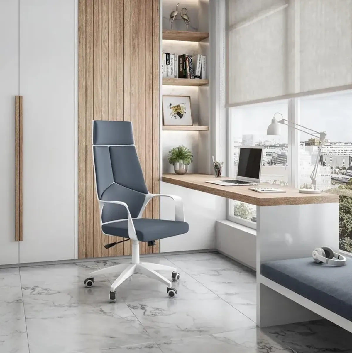 Techni Mobili Modern Studio Office Chair, Grey/White