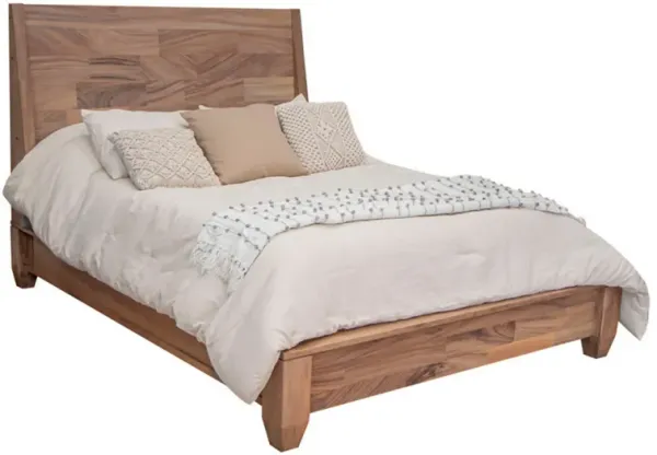 Neuv Queen Size Bed, Mango and Parota Wood, Grain Details, Rustic Brown - Benzara
