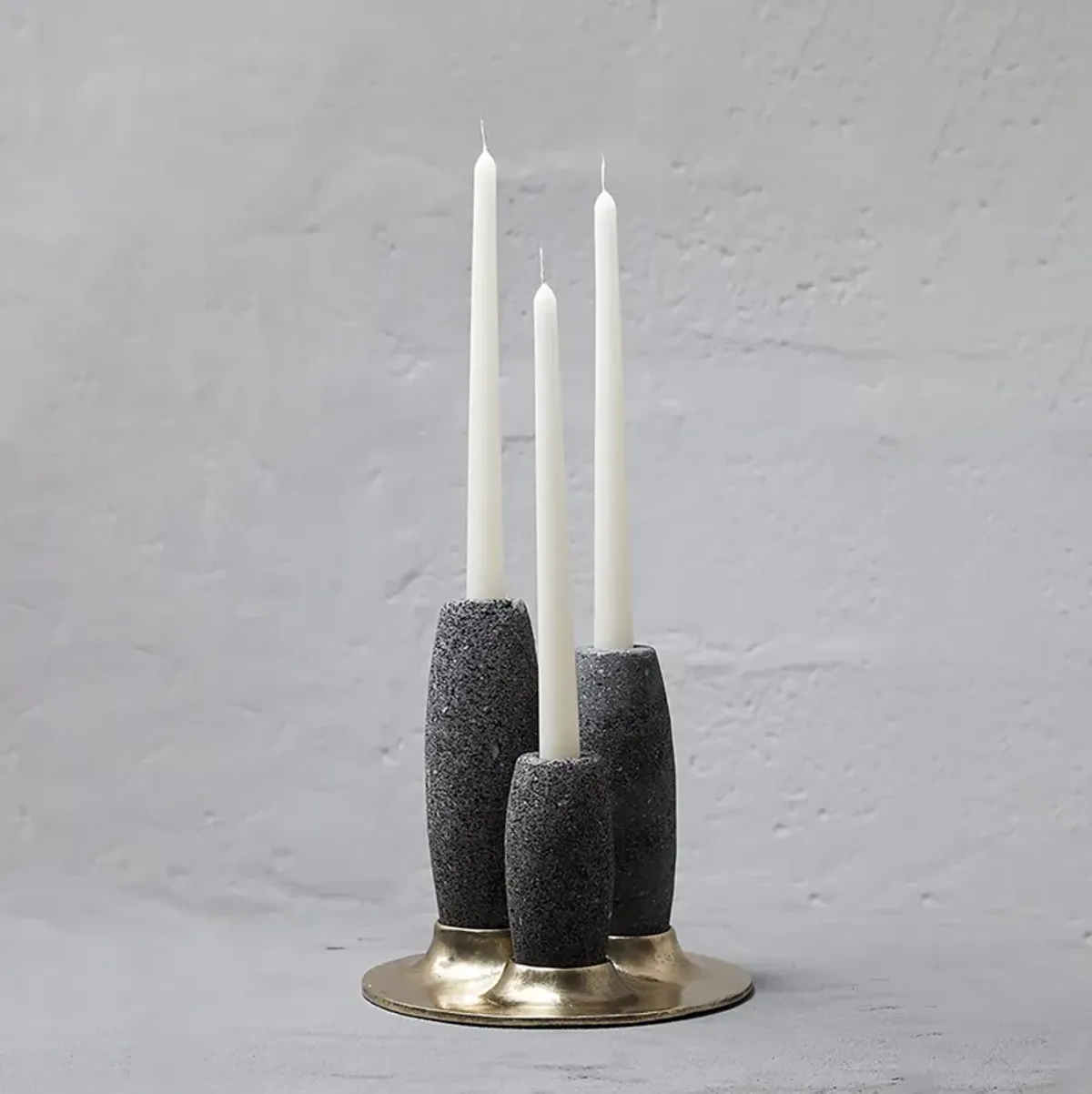SALAR Candle Holder in Casted Bronze and Volcanic Stone by ANDEAN, In Stock