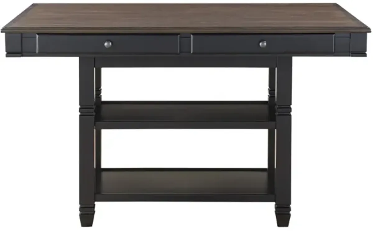 Transitional Style 1pc Counter Height Table with Storage Drawers 2x Display Shelves Natural and Black Finish Dining Furniture