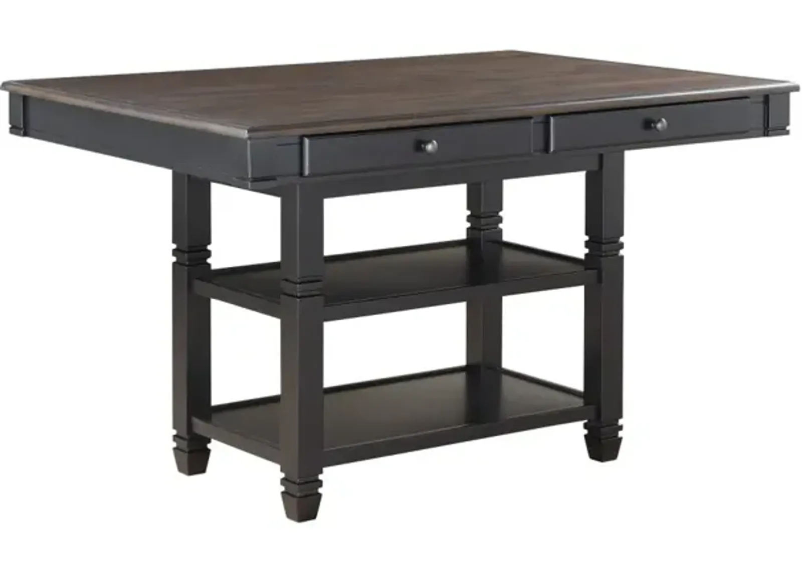 Transitional Style 1pc Counter Height Table with Storage Drawers 2x Display Shelves Natural and Black Finish Dining Furniture