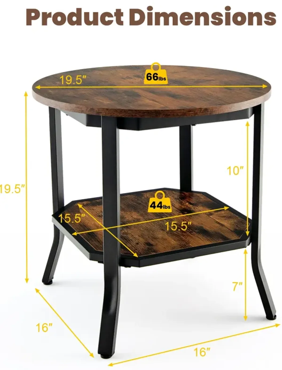 2-Tier Round End Table with Storage Shelf for Living Room-Brown