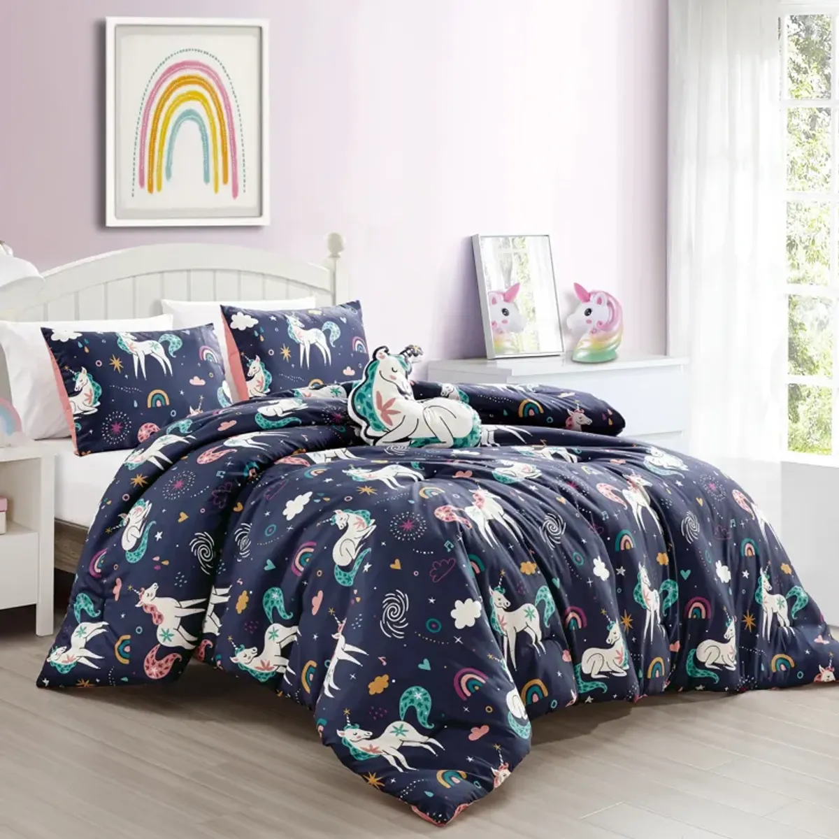 MarCielo Kids Girls Boys Comforter Set Magic Unicorn.