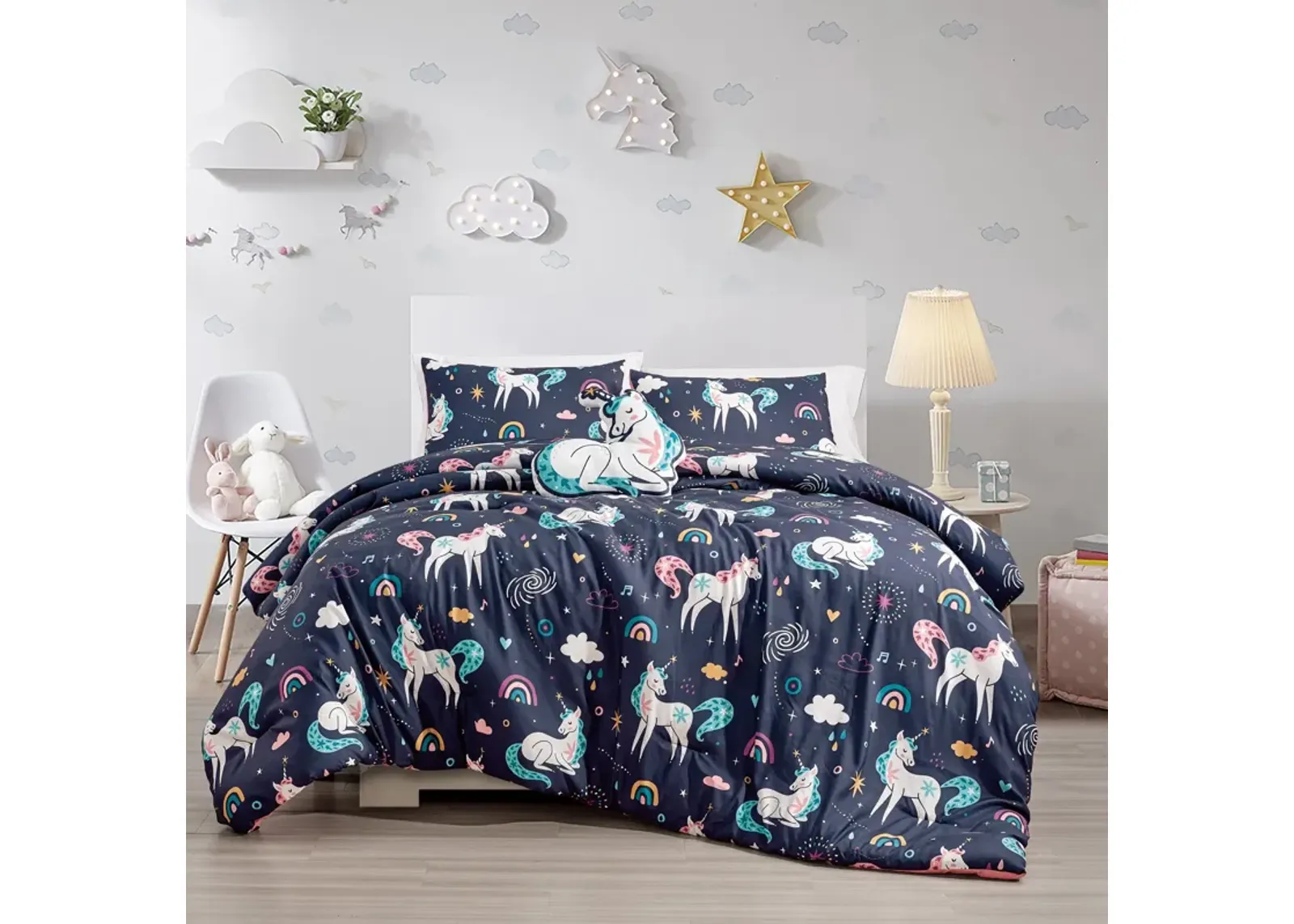 MarCielo Kids Girls Boys Comforter Set Magic Unicorn.