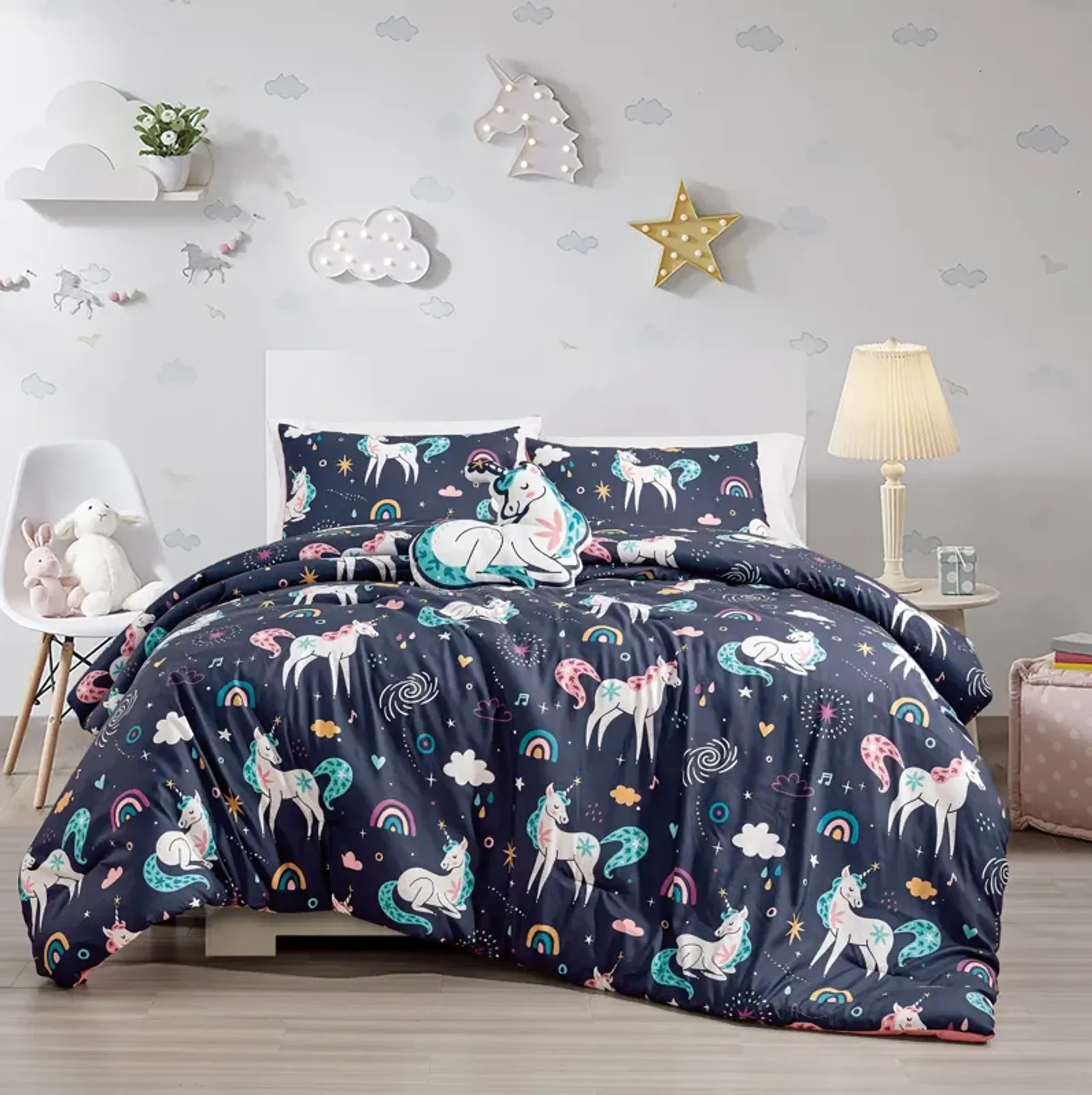 MarCielo Kids Girls Boys Comforter Set Magic Unicorn.