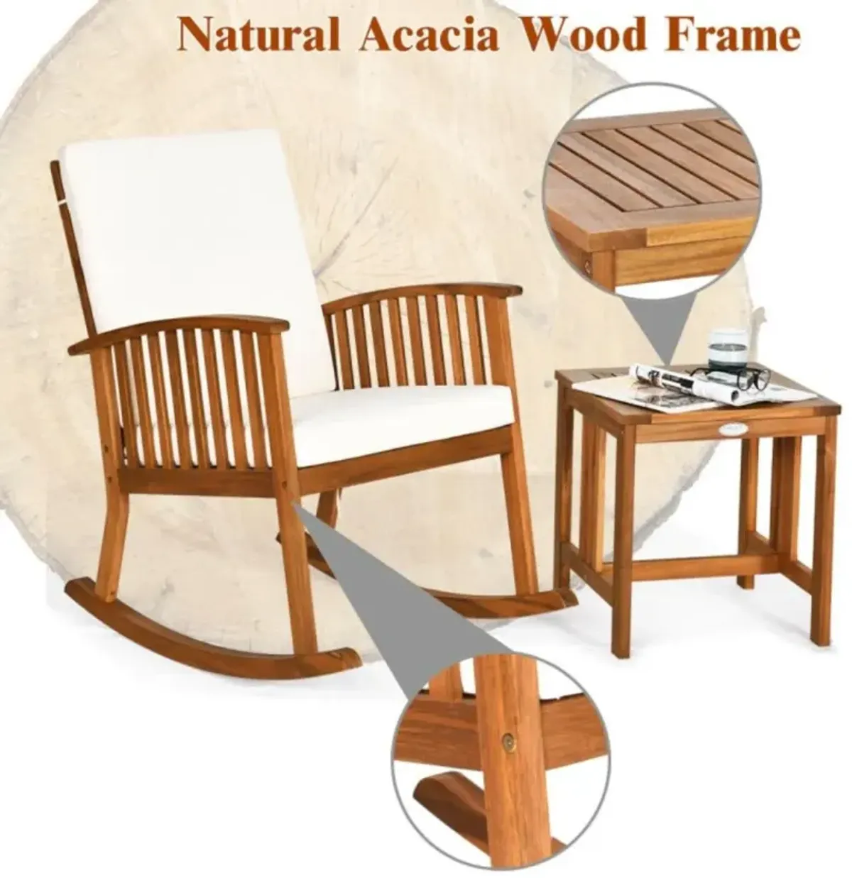 Hivvago 2 Pieces Acacia Wood Patio Rocking Chair Table Set