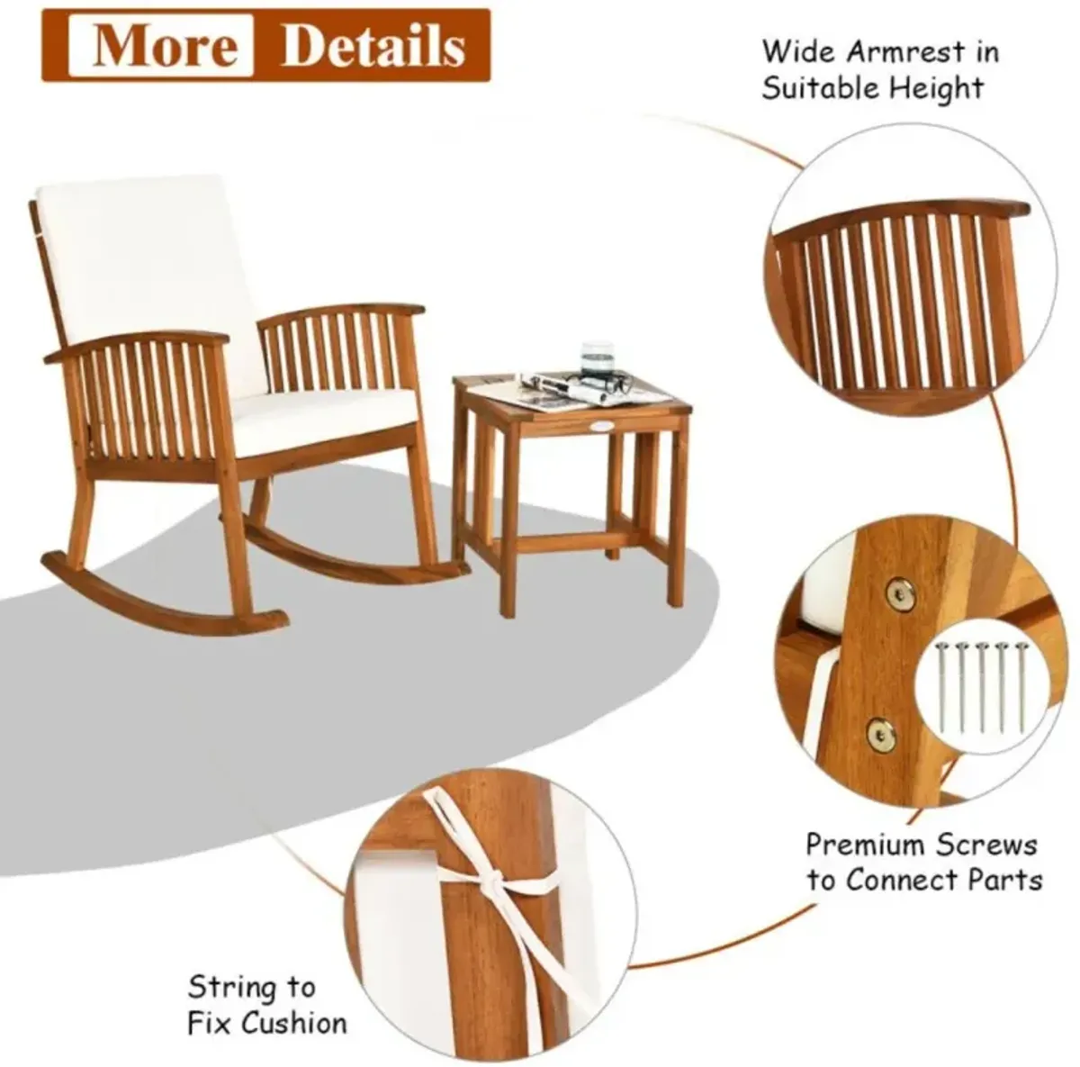 Hivvago 2 Pieces Acacia Wood Patio Rocking Chair Table Set