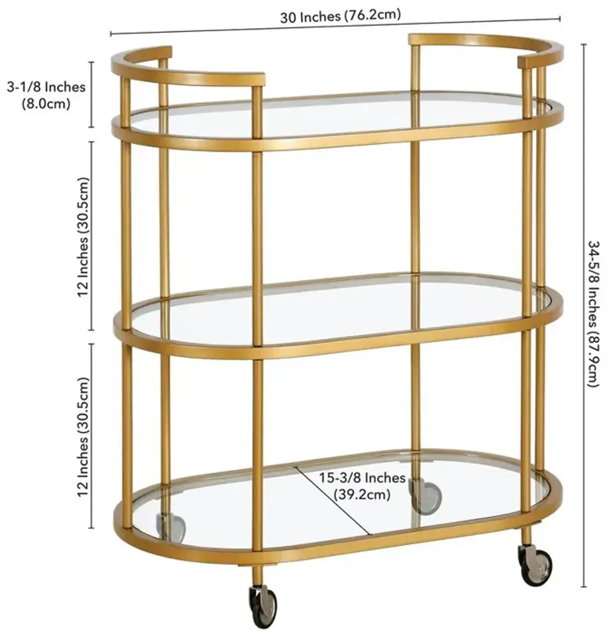 Hudson&Canal Leif 30'' Wide Oval Bar Cart in Brass