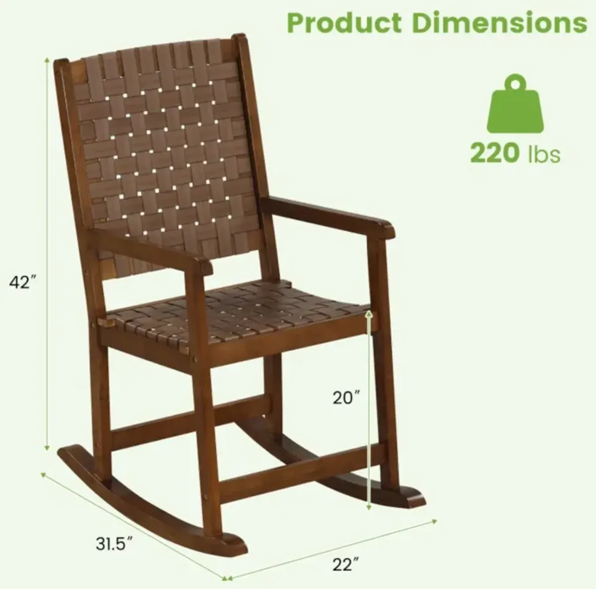 Hivvago Patio Wood Rocking Chair with PU Seat and Rubber Wood Frame