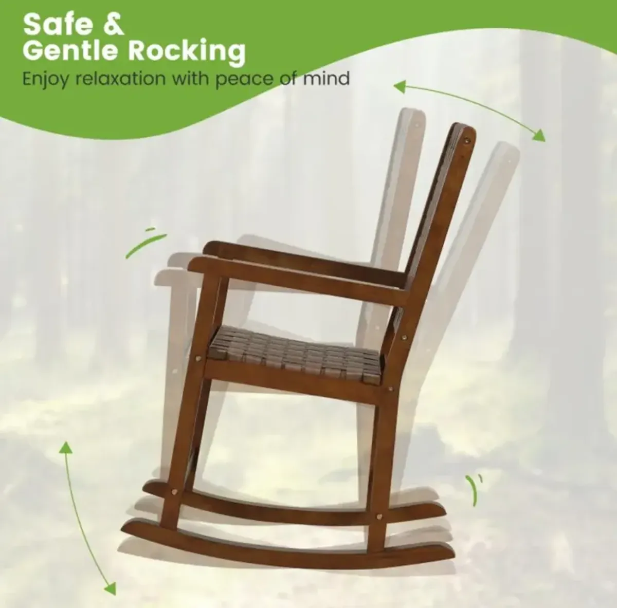 Hivvago Patio Wood Rocking Chair with PU Seat and Rubber Wood Frame