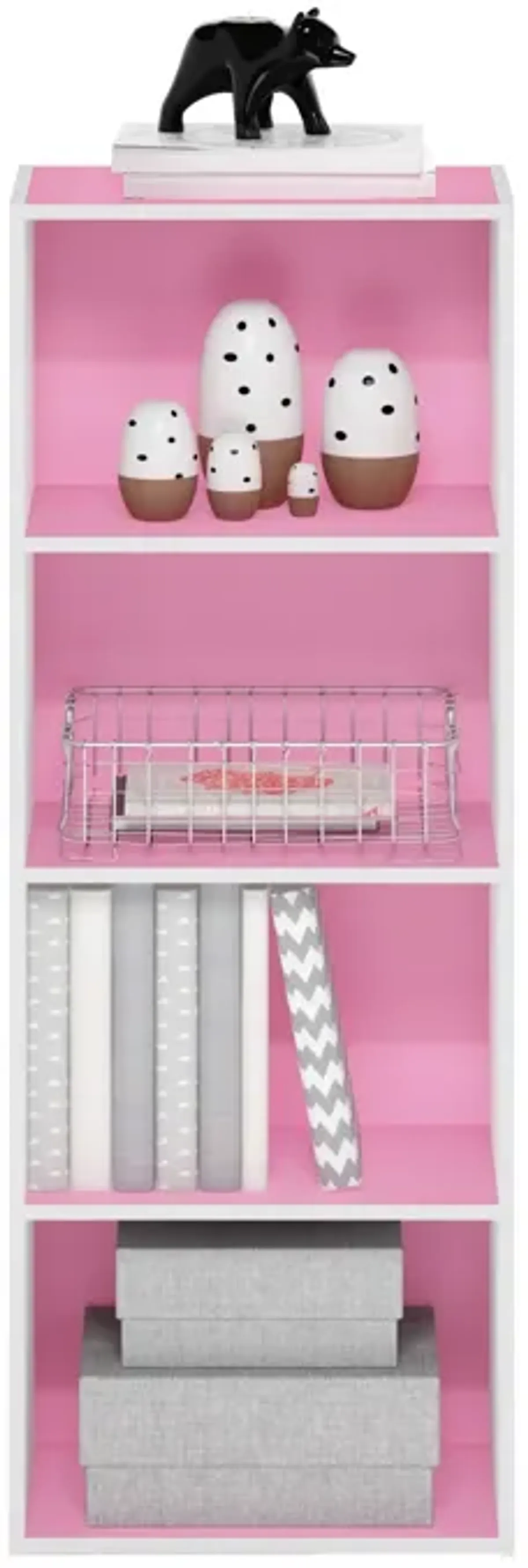 Furinno Luder Bookcase / Book / Storage, 4-Tier, Pink/White