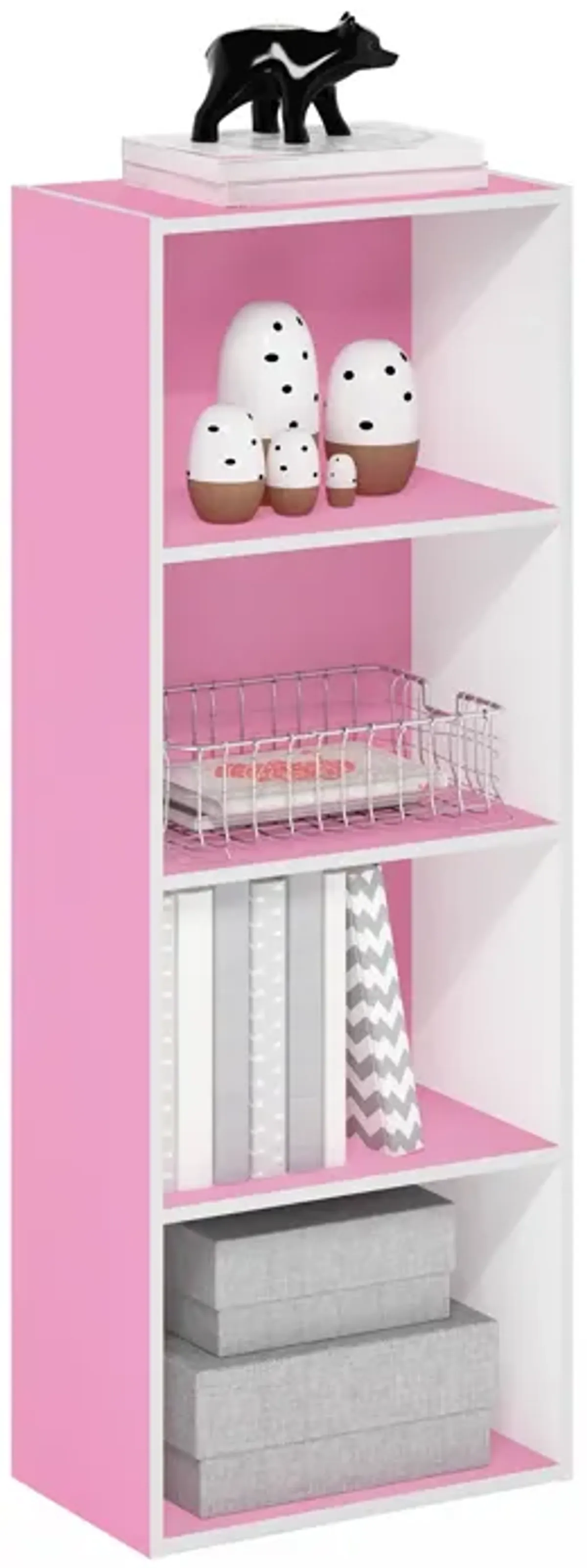 Furinno Luder Bookcase / Book / Storage, 4-Tier, Pink/White